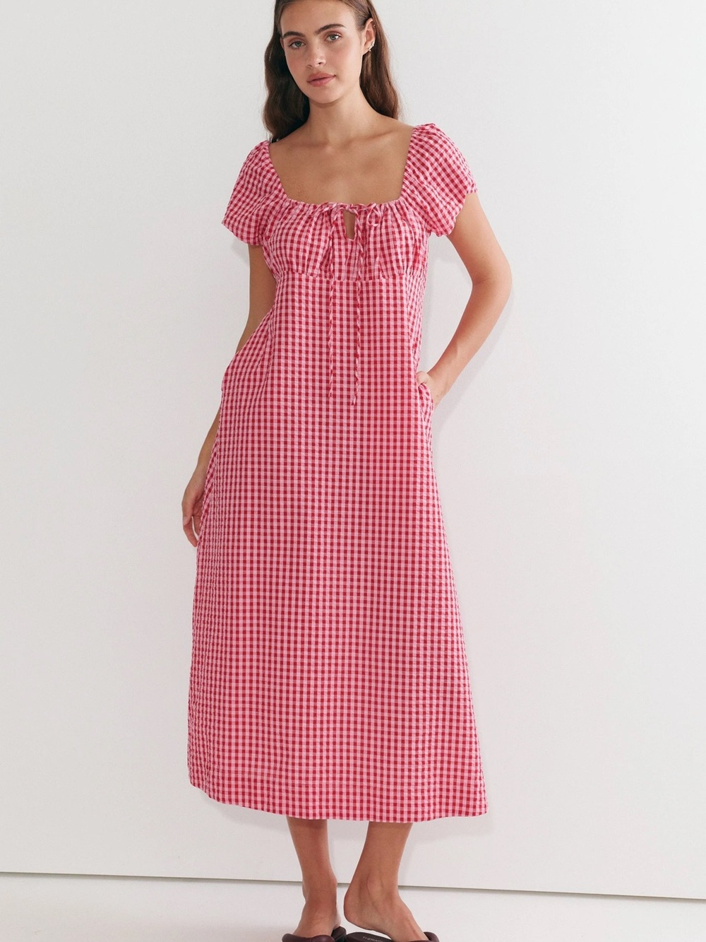 Opia Pink Gingham Maxi Dress